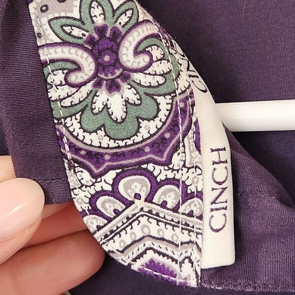 Cinch Shirt Mens L Purple Paisley Flip Cuff Long Sleeve Button Solid Western - Picture 9 of 12